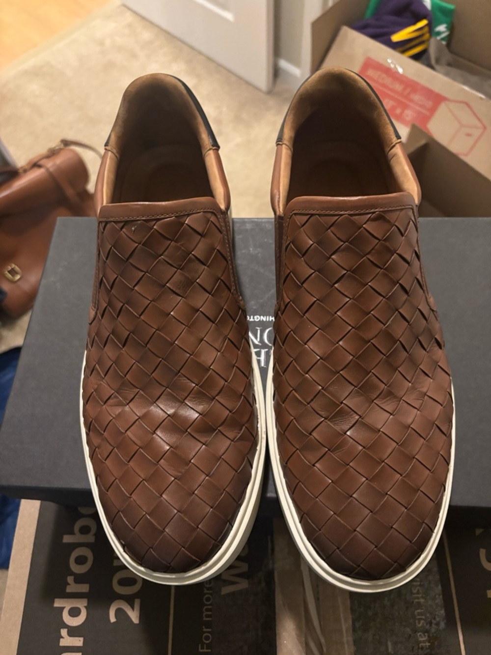 Allen Edmonds Men's Brown Woven Leather Slip-On Sneakers 13EEE EUC